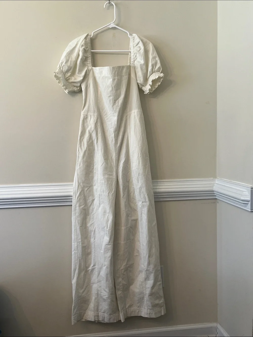 Free People White Square-Neck Puff-Sleeve Barrel style  Jumpsuit